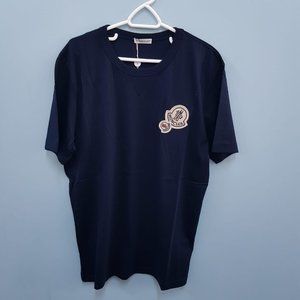 Moncler Men Logo Embroidered Navy T-Shirt